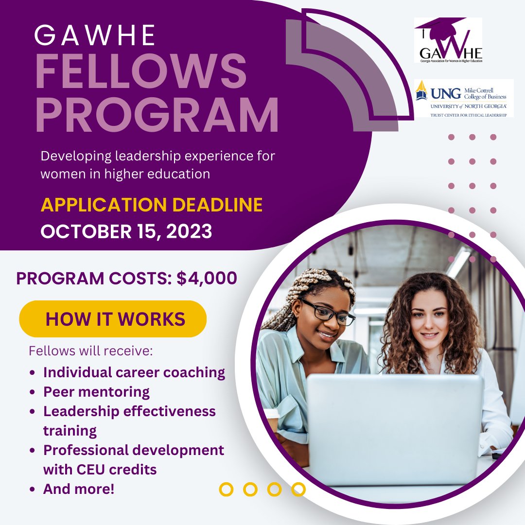 Have you applied to our Fellows Program? The GAWHE Fellows Program offers leadership experience and professional development for women in higher education. Apply by October 15 to be considered for the 2024 cohort. Learn more: gawhe.wpcomstaging.com/gawhe-fellows-…