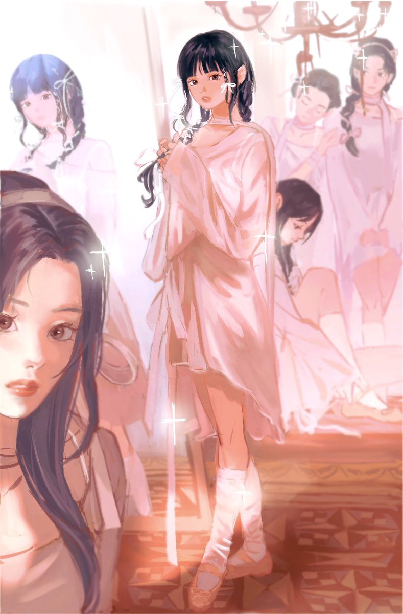 black hair multiple girls dress long hair braid white dress looking at viewer  illustration images