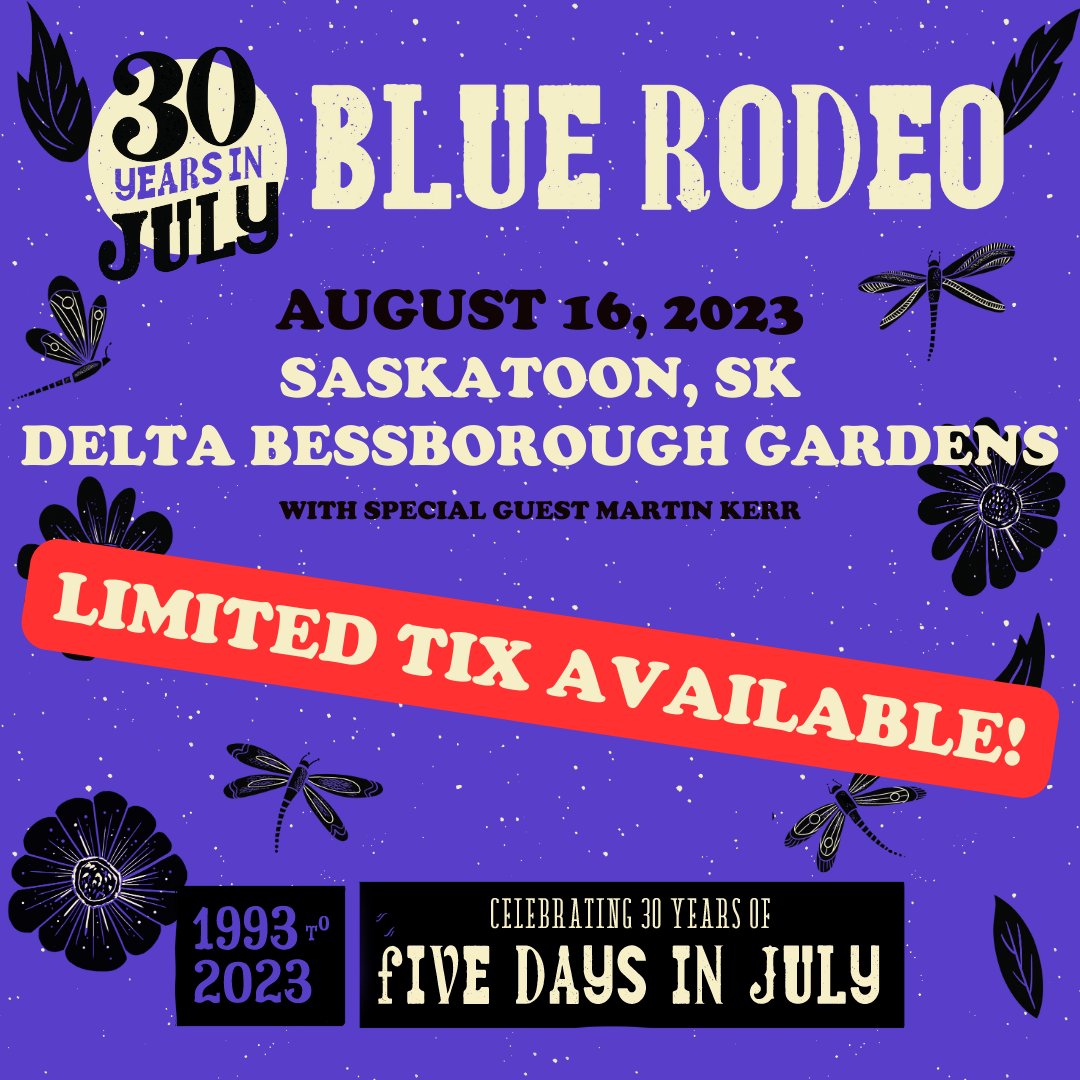 Hey Saskatoon! We have limited tickets for tonight's show (August 16) so grab yours now at tour.bluerodeo.com
