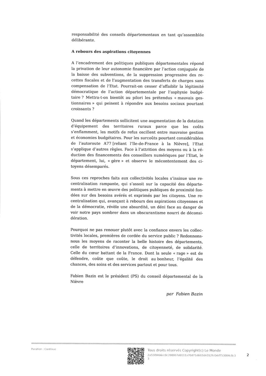Cette Tribune <a href="/lemondefr/">Le Monde</a> se fait l’écho du ressenti d’abandon des #territoires alors que les initiatives citoyennes et les politiques publiques font sens dans le collectif et la proximité. Nous rappelons les besoins de moyens pour les faire vivre. 
lemonde.fr/idees/article/…