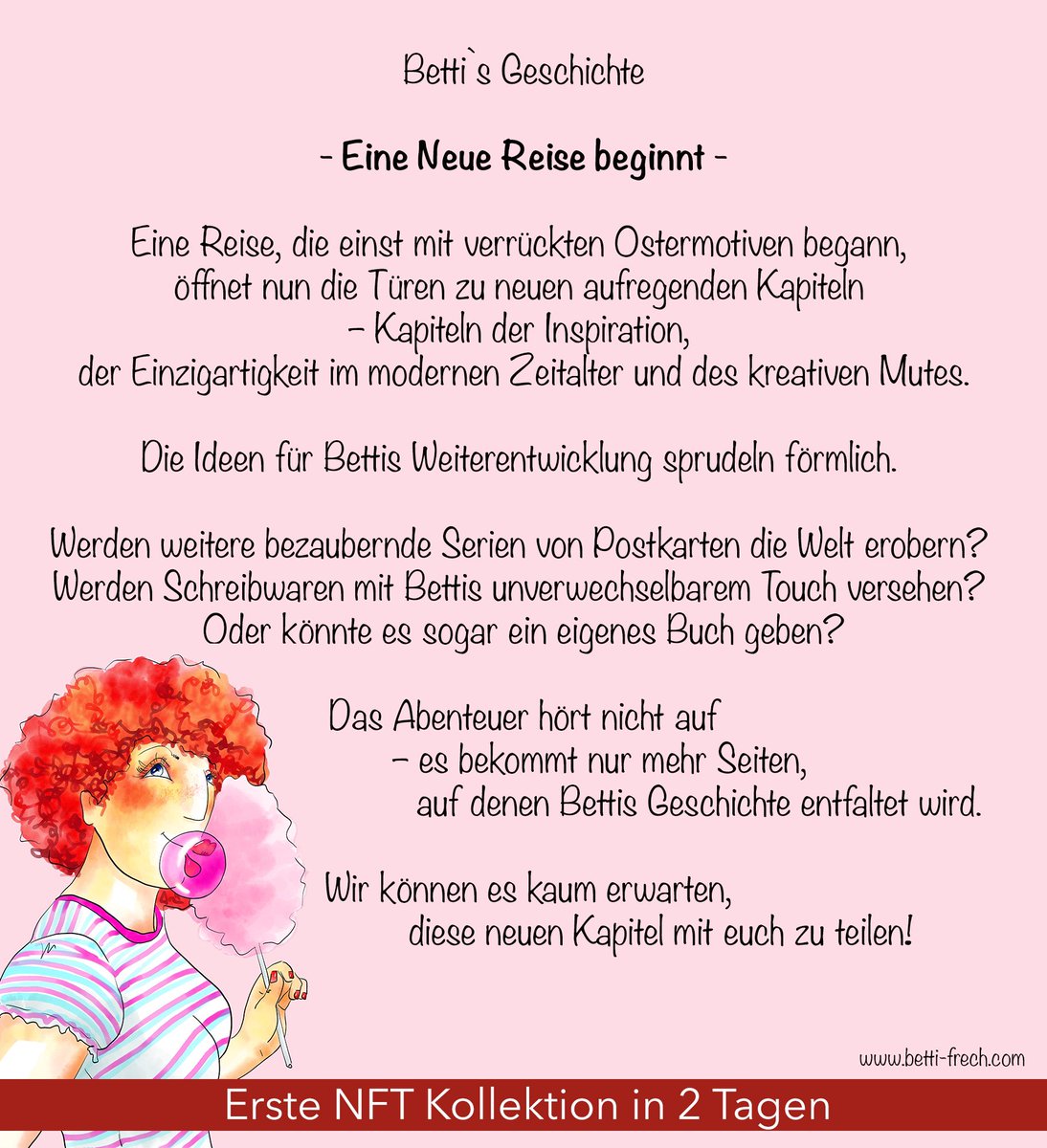 Betti_Frech's tweet photo. - Eine Neue Reise beginnt - 😎

https://t.co/QDxIL6Jo3P

Erste NFT Kollektion in 2 Tagen 😃
#nftkollektion #nftcollection #nft #nftcreator #nftart https://t.co/Ofd2nbd190