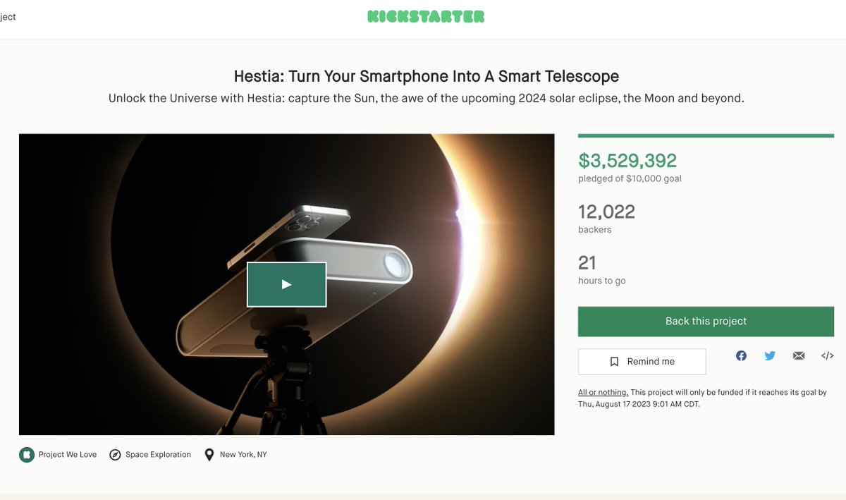 StartOverGal's tweet image. #SuccessTrain #GoalAchieversCommunity #StartOverSuccess
How to have a kickstarter with $10,000 ask that achieves $3,529,392? Reach for the moon...and the sun's eclipse.