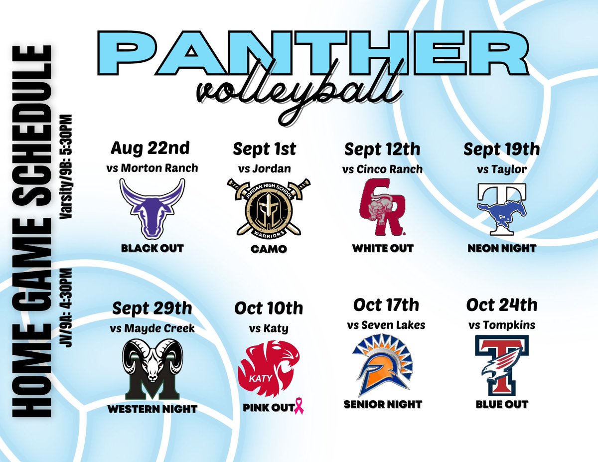 PaetowVball's tweet photo. District home game schedule! We'll see you there 💪🖤🏐💙

@PaetowHS @PaetowAthletics https://t.co/xnJDUFIx0i