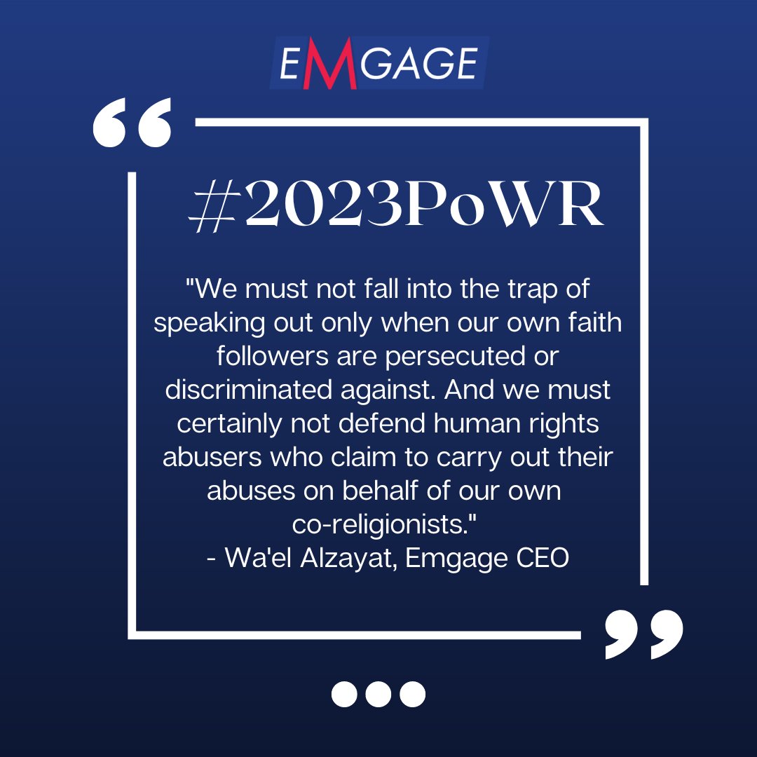 EmgageAction's tweet photo. #Emgage CEO @WaelAlzayat attended and spoke at @InterfaithWorld's #2023PoWR. Wa'el's extensive experience gives him a particular insight into how faith groups can combat authoritarianism at home and abroad. https://t.co/MzHpLDNaHP