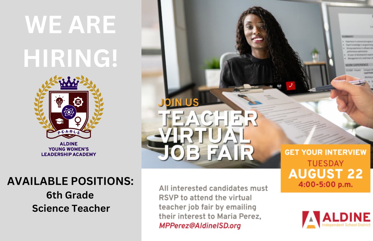 YWLA_AISD's tweet photo. YWLA is looking for a 6th Grade Science Teacher and an Instructional Paraprofessional to join our team of EXCELLENCE. See the flyers below to RSVP!
@AldineISD @AldineHR @OOT_AldineISD @ywprep #myaldine https://t.co/km5a1xQca5