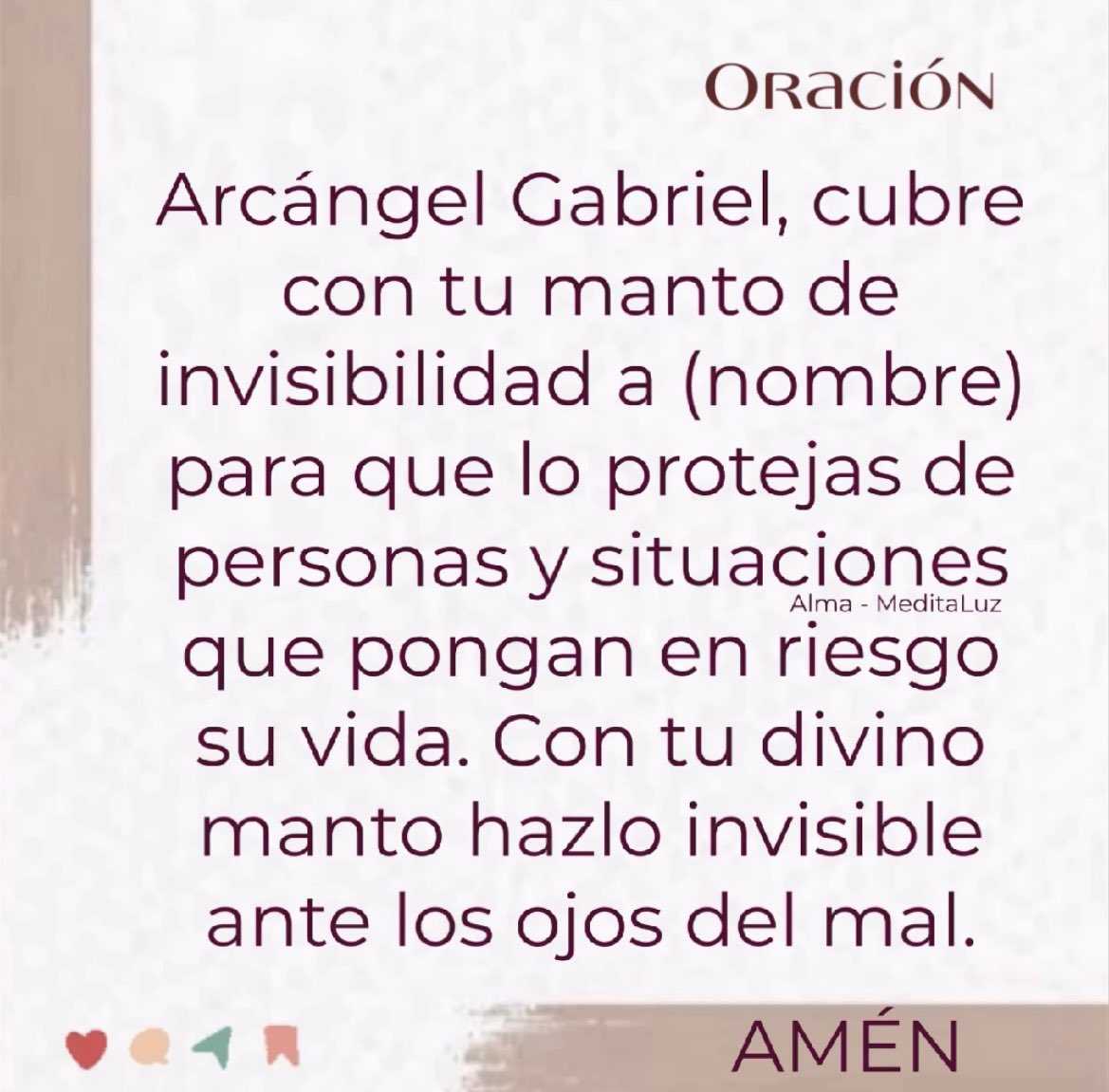MeditaLuz_Arc's tweet photo. Oración para proteger a tus seres queridos de cualquier peligro o daño.

🌀#Afirma
Soy invisible a la energía negativa https://t.co/Yti3pYoEku