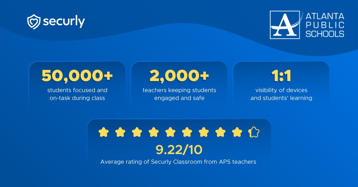 Securly's tweet photo. We are proud to share our recent case study with @apsupdate, a district of over 100 schools committed to "Making a Difference”

Read more about how APS put their motto into action and made a difference for their educators: https://t.co/kUwGXWkWyk

#edtech #k12education #K12 https://t.co/2E2zcGi7HW