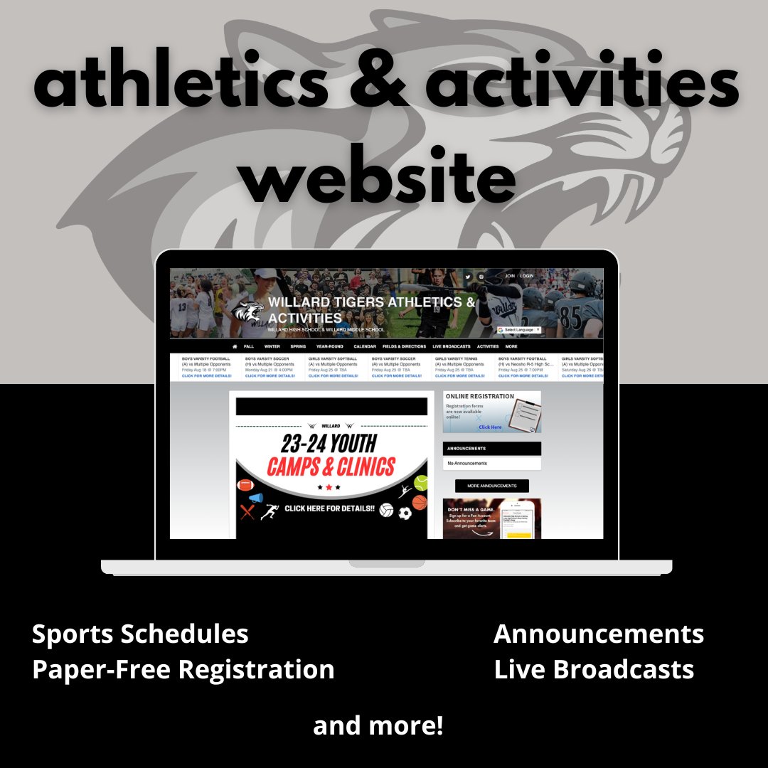 Don't forget about our athletics & activities website. This website is the best place for up-to-date information on our various teams! Bookmark this link for future reference willardhigh.bigteams.com