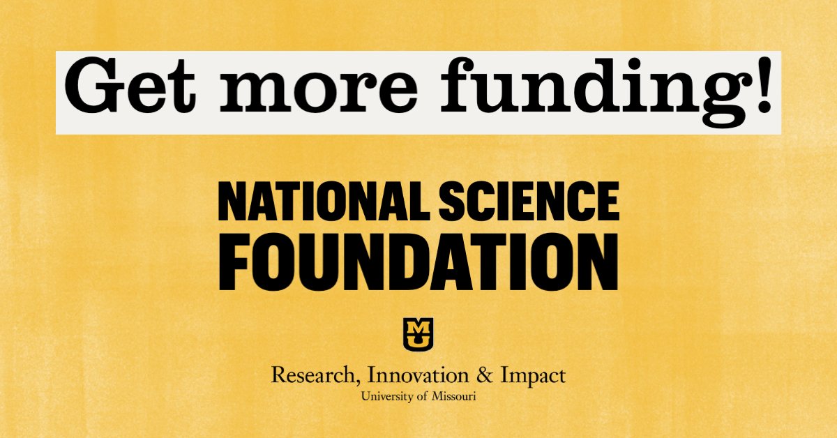 Mizzou Research (@mizzouresearch) on Twitter photo Hey, researchers!
Don't miss our Aug. 25 event on <a href="/NSF/">U.S. National Science Foundation</a> supplements. Learn different ways to apply for them and the support available to help you create a successful request. We'll discuss Research Experiences for Undergraduates (REU) and other programs. buff.ly/3rU0GO3 Hey, researchers!
Don't miss our Aug. 25 event on <a href="/NSF/">U.S. National Science Foundation</a> supplements. Learn different ways to apply for them and the support available to help you create a successful request. We'll discuss Research Experiences for Undergraduates (REU) and other programs. buff.ly/3rU0GO3