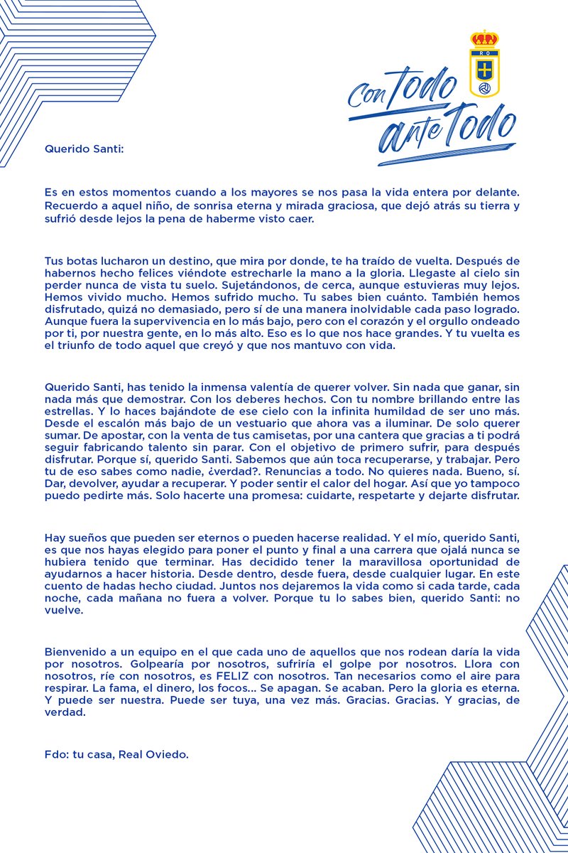 RealOviedo's tweet photo. ✍ Querido @19SCazorla 💙

@LaLiga #RealOviedo 🔵⚪ https://t.co/MHW5wCfWYq