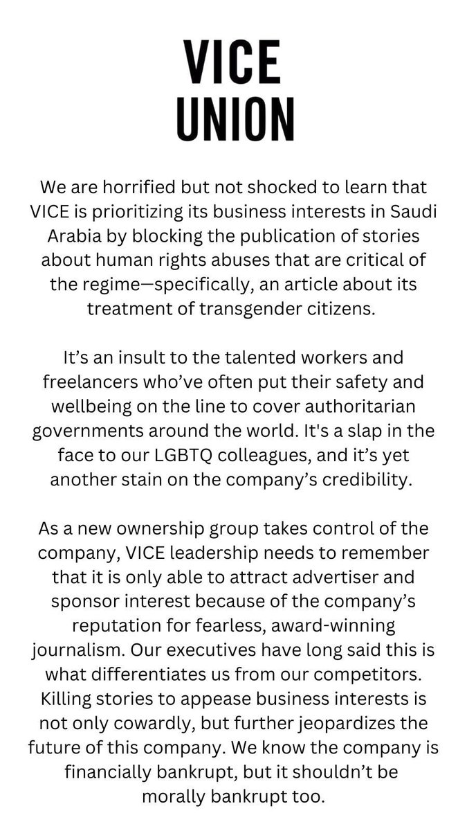 Our statement on yesterday's news regarding Saudi Arabia