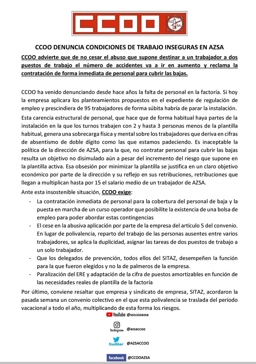 Trabajar con la menor cantidad de personal posible aunque eso ponga en riesgo la seguridad de la plantilla <a href="/Glencore/">Glencore</a> #AZSA. Todo sea por hacer  a nuestra dirección más rica aún. Y el sindicato mayoritario #SITAZ  , aplaudiendo