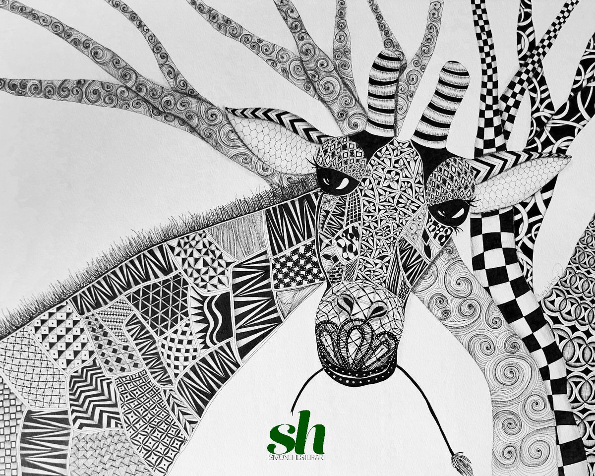SimoneHesterArt's tweet photo. My favorite things to paint and draw... animals &amp; flowers (all of nature actually). These are a few of my favorite things (singing in my best Julie Andrews voice). I'm going stick to what I love.

#giraffe #wildlifeart #animalart #artoftheday #zentangleinspiredart #mycreativelife https://t.co/X24e6iT9XC