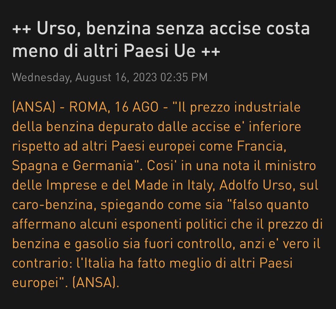 Prima ha messo i cartelli col prezzo medio, perché gli speculatori erano i benzinai. Poi ha detto che gli speculatori erano i raffinatori, perché applicano “margini eccessivi”. Ora Urso spiega che i prezzi dei carburanti sono alti per le accise: lo speculatore è lui, il governo.