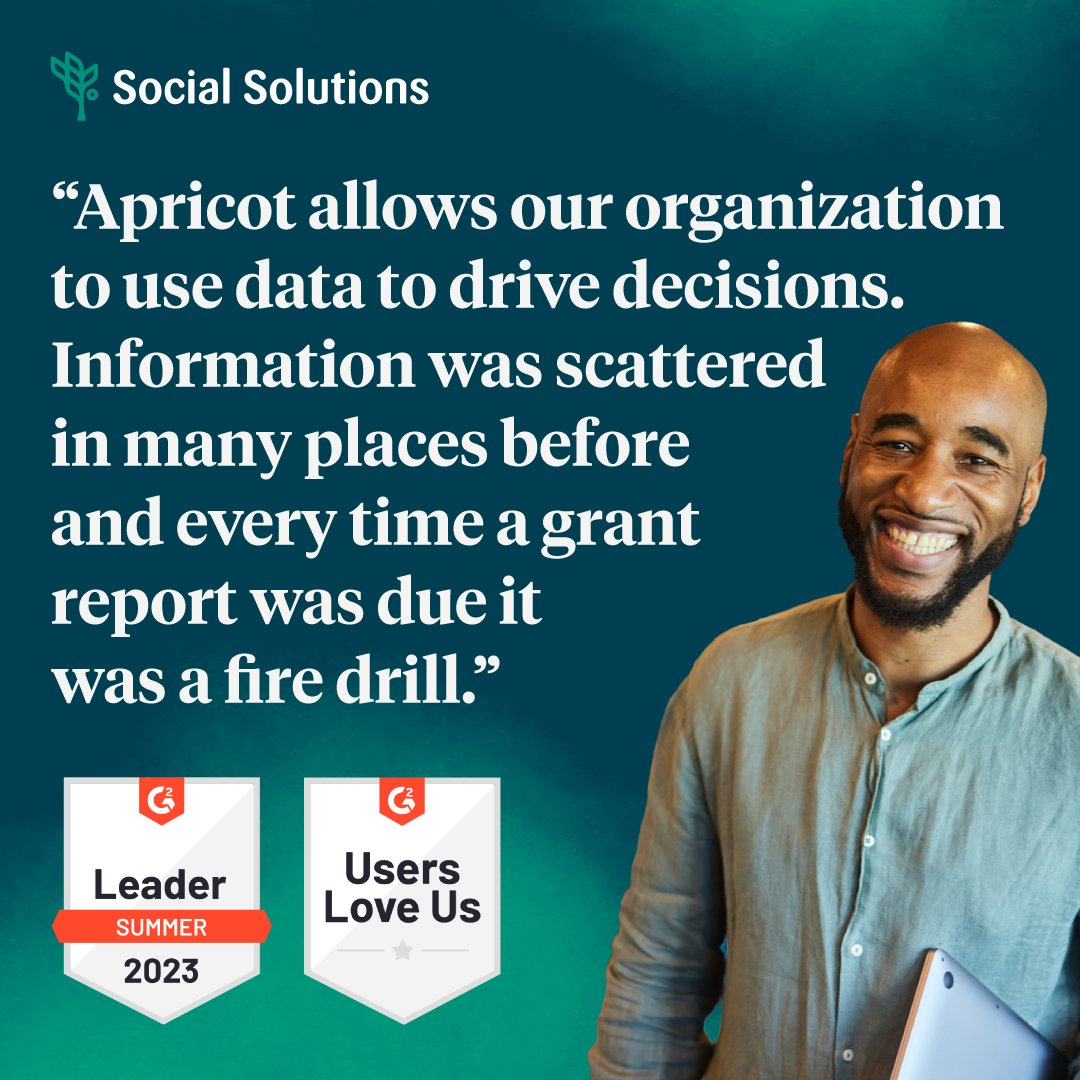 Apricot, from Social Solutions, which is now part of <a href="/Bonterra/">karen mckenzie</a> has been honored in <a href="/G2dotcom/">G2</a>’s Summer 2023 Report! Thanks to G2 customer reviews, our solutions are driving positive change in social good organizations. Read the full review, &amp; many others at g2.com/products/apric…