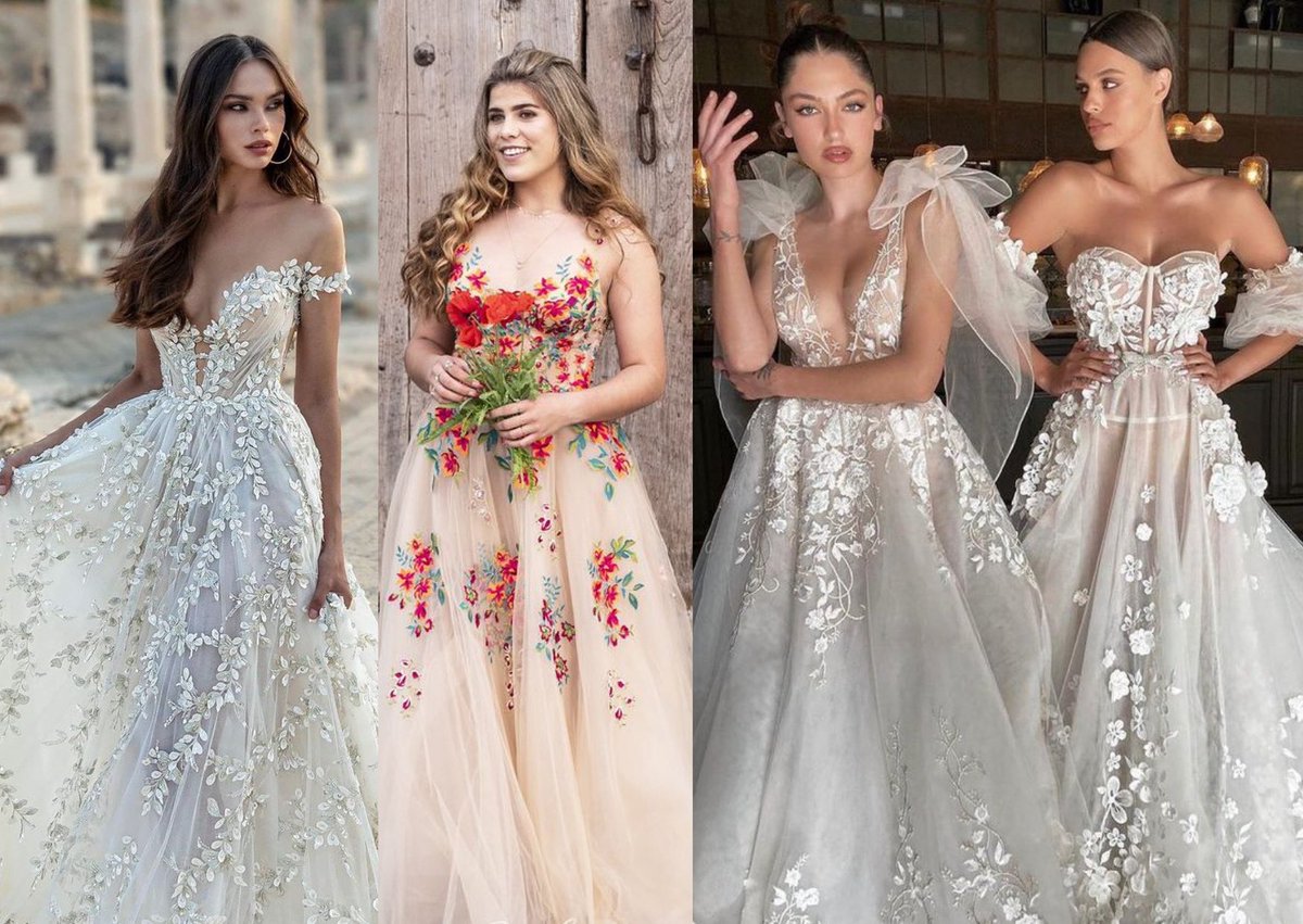 Bu yıl, gelinlik modellerinde taş işlemeleri, büyük çiçek aplikeleri ve bolca payet kullanımını sıklıkla görebiliriz. 2023'ün maksimalist gelinliklerinde klasik ve şık detaylar, modern ve cesur kesimlerle buluşarak unutulmaz bir izlenim bırakıyor.

#düğün #gelinlik #düğünolsun