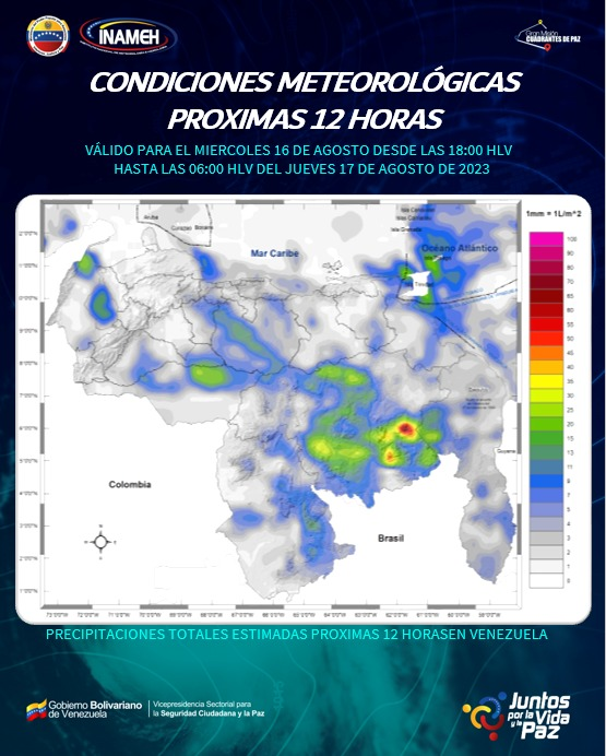 #16AGO || 🌦️ Se prevén áreas nubladas con precipitaciones de intensidad variable en zonas de nuestro Esequibo, Delta Amacuro, Sucre, Monagas, Anzoátegui, Llanos Centrales, Bolívar, Amazonas, Apure, Barinas, Cojedes, este de Falcón y Zulia. #BricoMilesPorTodoElPais