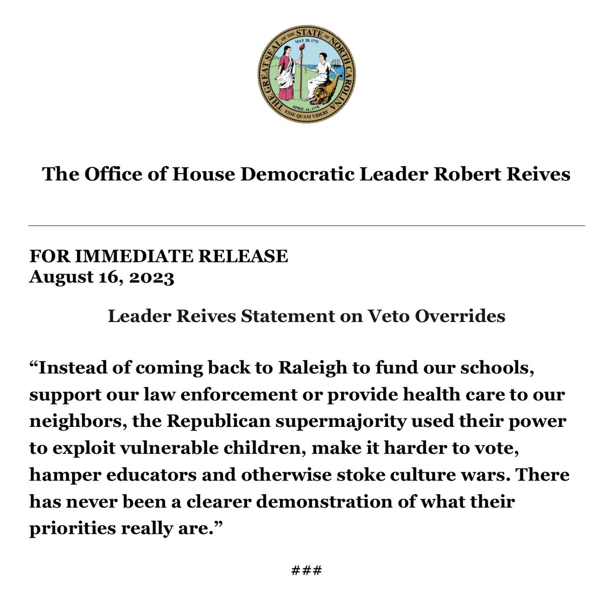 ReivesPress's tweet image. There has never been a clearer demonstration of what their priorities really are. #ncpol #ncga