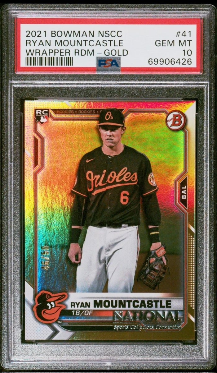 bubblegumcards's tweet photo. $250  

2021 Bowman NSCC Ryan Mountcastle Wrapper RDM Gold /50 PSA 10 Orioles Pop 3

Please see pinned tweet for sales details. 

Consign with us today!
@ https://t.co/oLcDbJuVZT

#bgcc #thehobby #topps #bowman #mlb #ryanmountcastle #Baltimore #orioles #psa https://t.co/NsCOJsTTGW