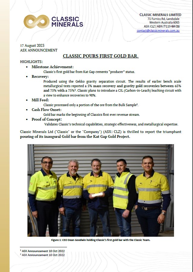 Classic_CLZ's tweet photo. Classic Pours First Gold Bar!  
#ClassicMinerals #goldmining #newannouncement #CLZ #newestgoldproducer

https://t.co/eSjChl5xoW https://t.co/y2FEJgC0sZ