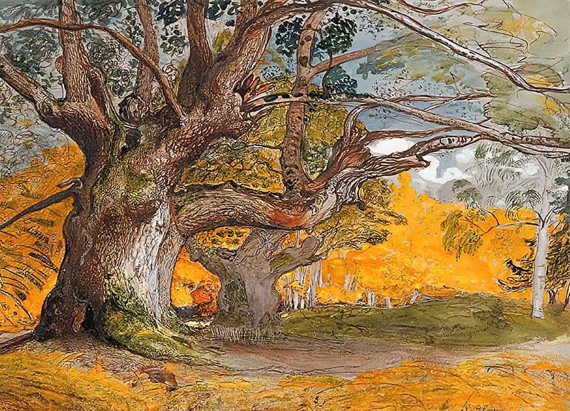 Good morning - I hope you slept like a eucalyptus leaf-stuffed koala - I'm starting with ‘Oak Trees, Lullingstone Park', Samuel Palmer, pen & ink, watercolour, 1828.
rathergoodart.co.uk/product/the-sa…
#samuelpalmer