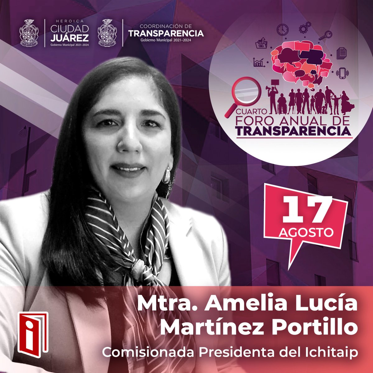 MunicipioJuarez's tweet photo. El cuarto Foro Anual de Transparencia: “Construyendo conciencia social a través del acceso a la información” inicia mañana, conoce a los participantes.

#UnidosTransformemosJuárez https://t.co/8oXFxinzgK