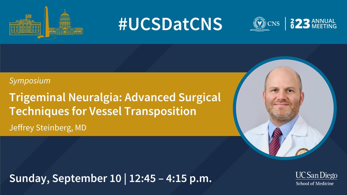 Looking to expand your trigeminal neuralgia expertise? Join Dr. Jeffrey Steinberg at #2023CNS to learn surgical techniques for vessel transposition for macrovascular decompression. #UCSDatCNS