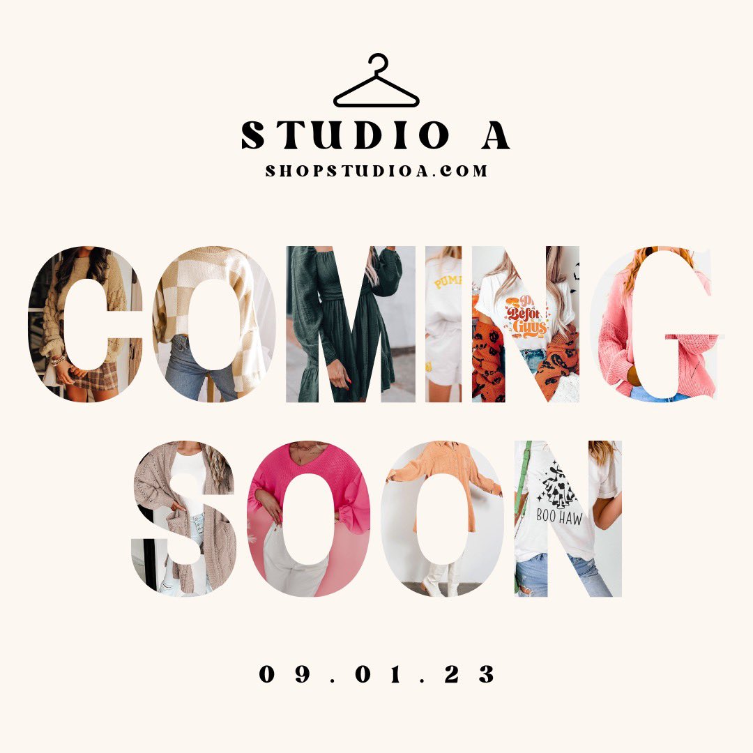 ShopStudioA's tweet photo. Officially launching September 1st! 🎉

Make sure to follow us for all the updates and sneak peeks!

#onlineboutique #comingsoon #smallbusiness #smallbusinessowner #texas #texasboutique #boutique #latinaownedbusiness https://t.co/k2orj73Ur0