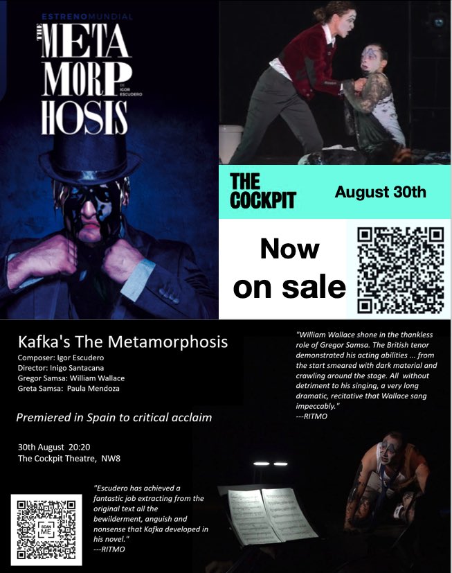 MetamorphOpera's tweet image. Now on sale. 30th August 20:20 at
THE COCKPIT THEATRE, NW8. @teteateteopera @cockpittheatre @igorescuderomorais @marc_moncusi @inigo.santacana @mar.p.soler @victorlvv @williamwallacetenor @paulamendozasoprano @krzysztofpiano