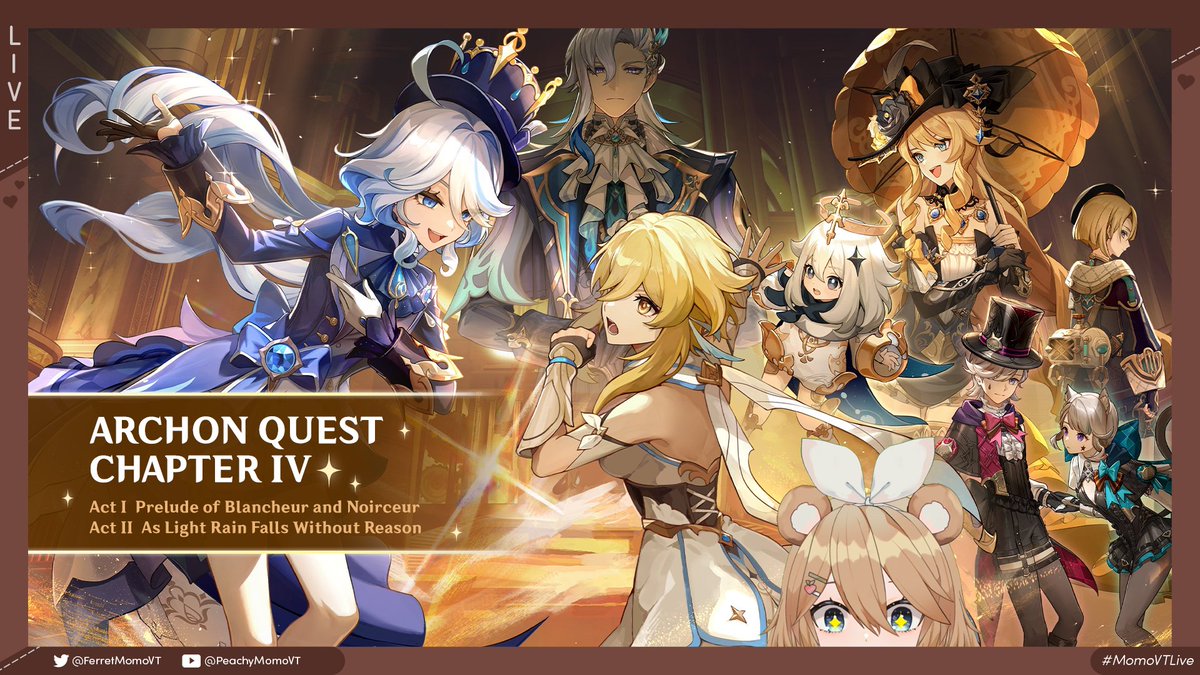PeachyMomoVT's tweet photo. 『ℕ𝕠𝕨 𝕃𝕀𝕍𝔼!』     
 
Let's Play! Genshin Impact new Archon Quest! START!

 ➪ https://t.co/QVnDbqEtrr 

#ENVtubers #MomoVTLive #Vsinger #Vtubers #GenshinImpactFontaine https://t.co/qc7KG27A8L
