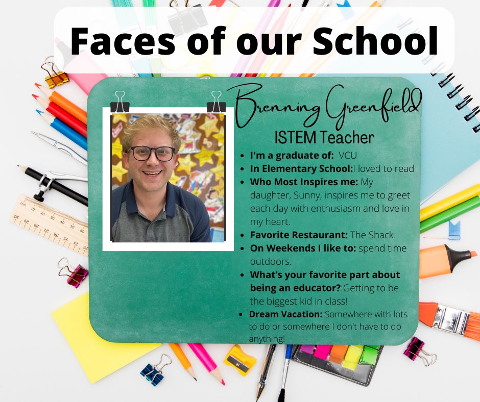 We are so thrilled to welcome Brenning Greenfield to the All-Star family! Mr. Greenfield’s energy and positivity lights up a room. Our All-Stars are going to have so much fun doing cool science experiments and going through the engineering process! 🌟