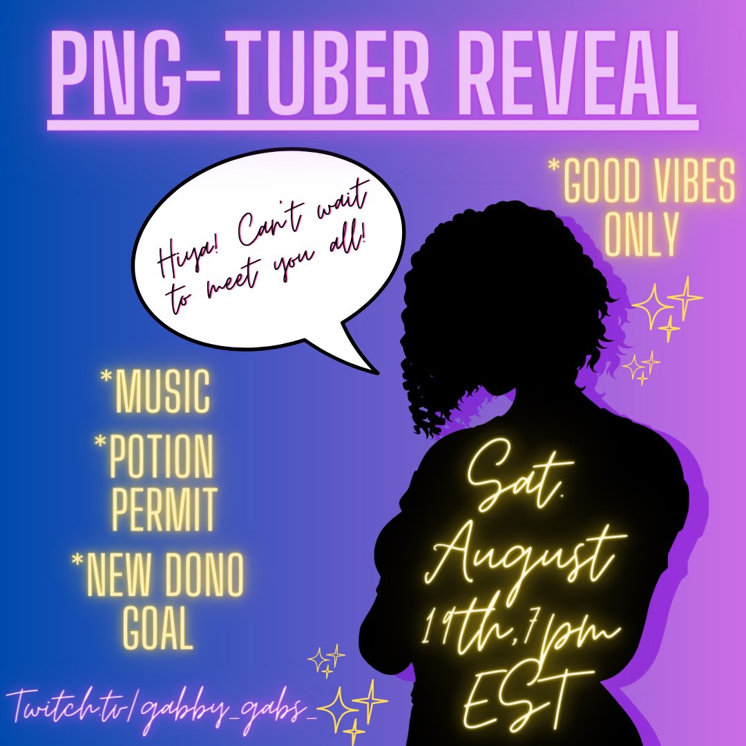 GabbyGabs_05's tweet photo. WOO! On Saturday, 8/19 at approx 7PM EST, I’m revealing the PNGtuber model that the talented  @eleives has been working so hard on for me! 💜

It’s gonna be a special &amp; extra comfy stream; with yes, you read that right, MUSIC! Along with Potion Permit &amp; an exciting Dono Goal! 💜 https://t.co/t12EU8L26G