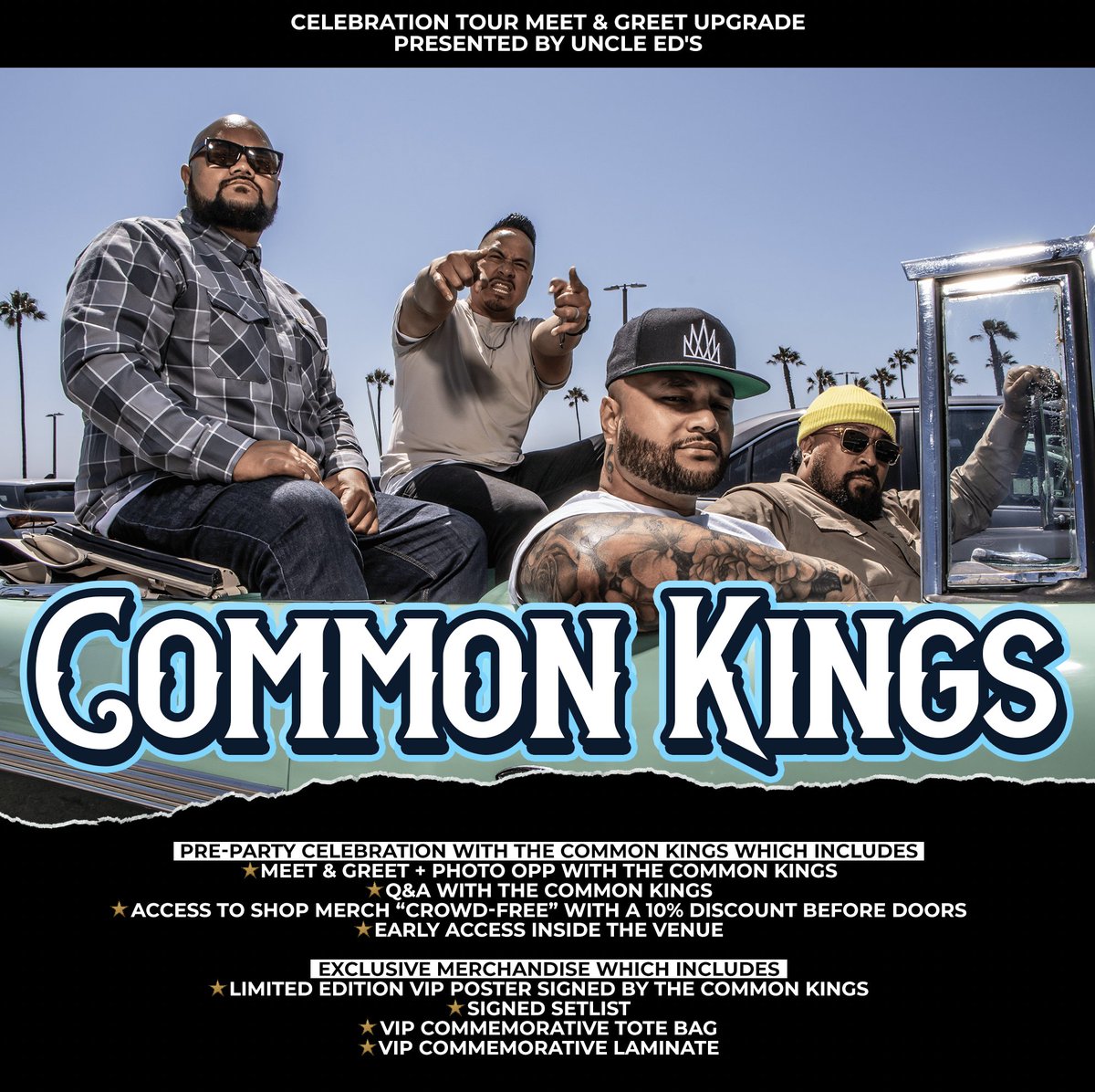 commonkings's tweet photo. Kings and Queens!

The ultimate backstage party is here🤘🏾Grab your TOUR MEET &amp; GREET UPGRADE - PRESENTED BY MAUNA LOA &amp; UNCLE ED’S!

Join us for a pre-party that's all about celebrating music, a great time, and epic memories!

Limited spots available! 🙌🏾
https://t.co/t42wCji3AQ https://t.co/z8P0N1B8Rm