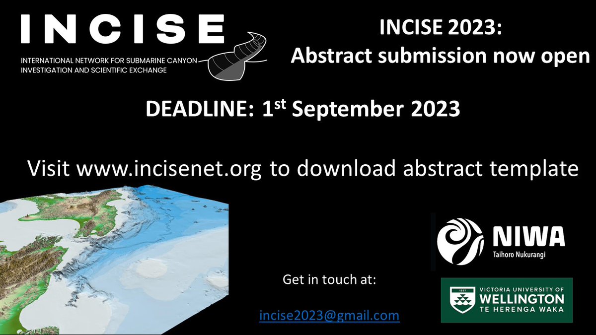Interested in #submarinecanyons, join us in New Zealand for #INCISE2023. 

Abstract submission extended until 1st September!
