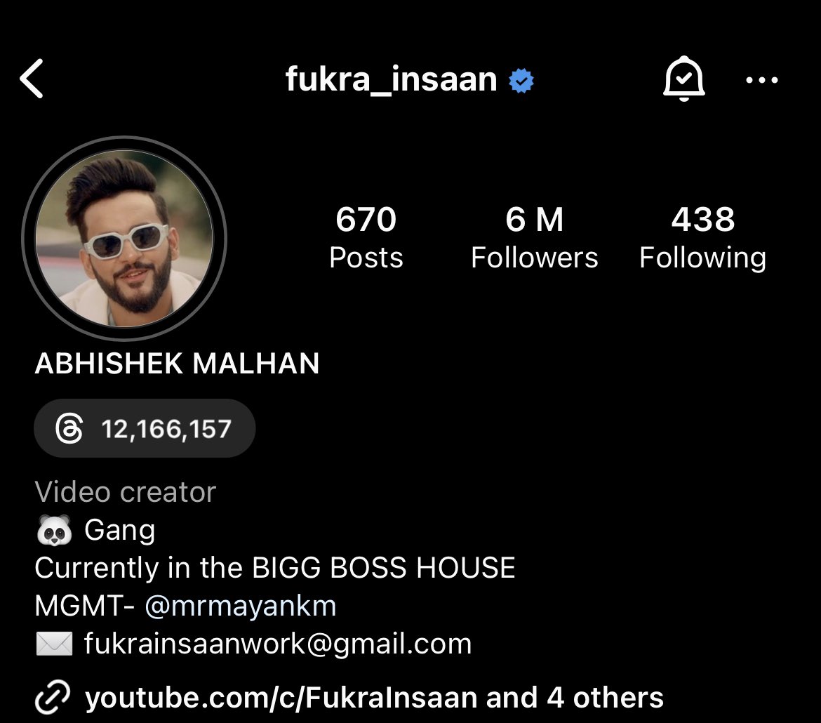 SumitRajT's tweet photo. 6M followers! 👏
Earned a lot since #BiggBossOTT2 

Earned a BB watcher like me
#AbhishekMalhan #FukraInsaan #PandaGang https://t.co/KTKOumtOqj