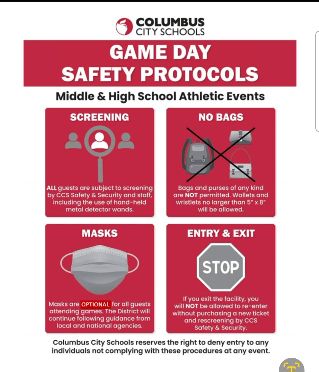 For those planning to attend the varsity football game at Beechcroft HS on Friday night; please be aware of Columbus City Schools Game Day Safety Protocols. Please see the information below. #GoCards <a href="/TWHSFootball/">TWHS Football</a> <a href="/TDUBCheer/">TWHS Cheerleading</a> <a href="/TWHS_Bands/">TWHS Bands</a> <a href="/TWHS_Cardinals/">Thomas Worthington High School</a>
