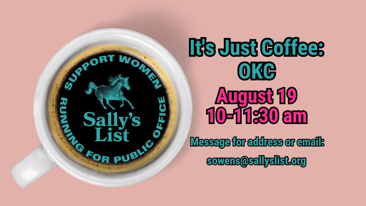 SallysList's tweet photo. Come out for coffee, snacks, and conversations about local issues, open/winnable seats, and our upcoming free Candidate Training! 
DM or RSVP for event address with sowens@sallyslist.org.
#electwomen #progressivesforok https://t.co/9vn3msLKQL