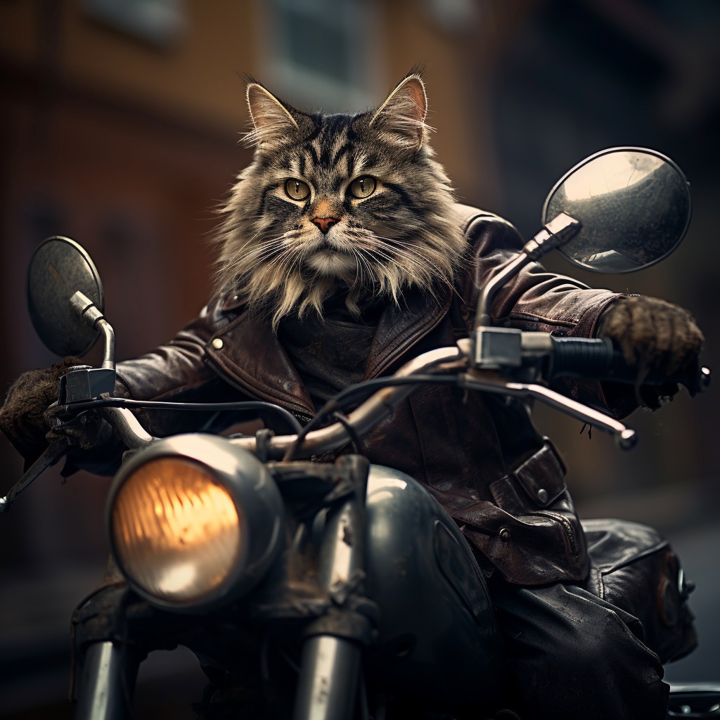 BlankCanvasAI's tweet photo. Envision a scene with purring, whiskers, and motorcycles! Cats trade posts for bikes in a magical tech fusion. 🏍️🐱 Imagination and AI fuel these kitties. Ready for a unique ride? Let this ignite your ideas! 🚀💡 #AIart #AIartCommunity #MidjourneyArt #CatsOfTwitter https://t.co/Niaz1rpEv2