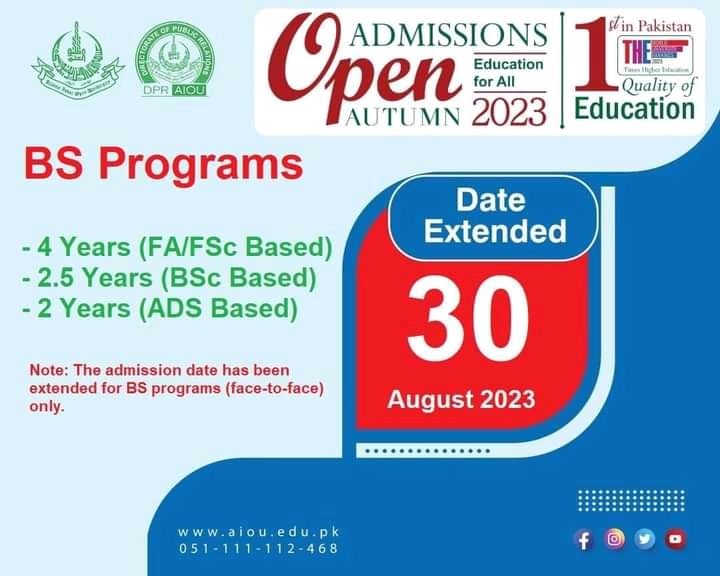 Date Extended!

#BSCS #aiounews #aiouactivities #aiou_updates #AIOU_ISLAMABAD #aioustudents #AIOU #capitalstudioaiou