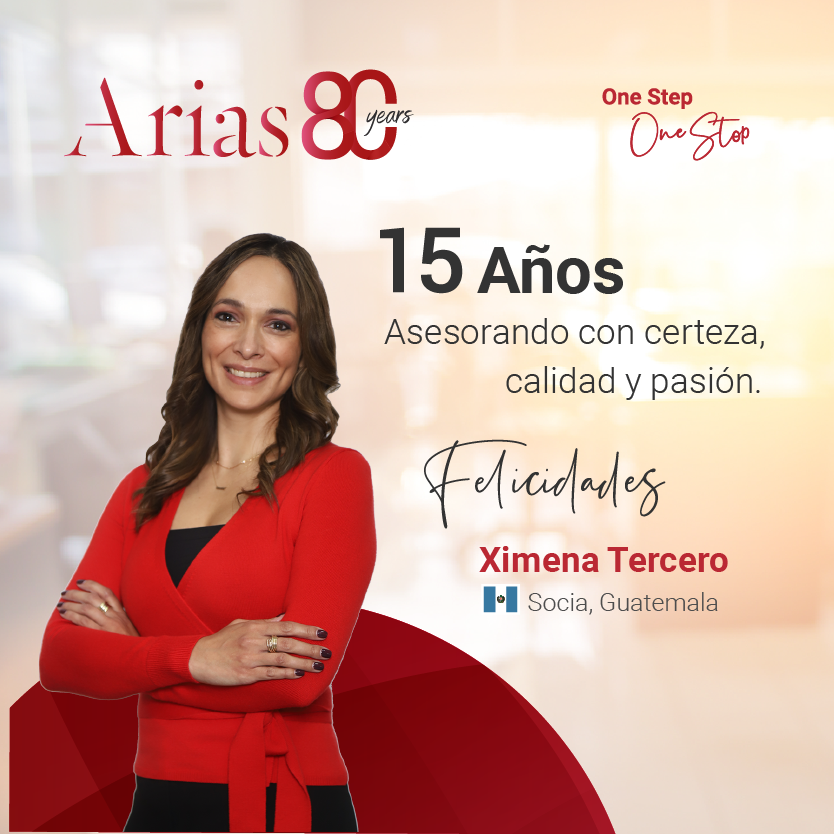 AriasLawFirmCA's tweet photo. A través de estos 15 años reconocemos la trayectoria de nuestra socia Ximena Tercero de nuestra oficina en #Guatemala.
¡Felicidades!
#SiempreArias #AlwasArias #OneStepOneStop #80years https://t.co/bWMJdmVHgl