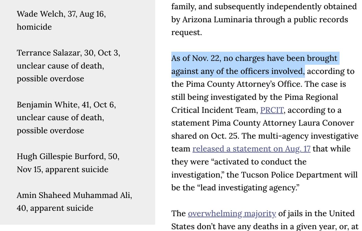 jbwashing's tweet photo. @AZLuminaria Last November, the Pima County Attorney's Office told me that the case was still being investigated by the Pima Regional Critical Incident Team. 

A year after Wade's death, no charges have been brought.

The medical examiner ruled his death a homicide. https://t.co/JkW9C0vofw
