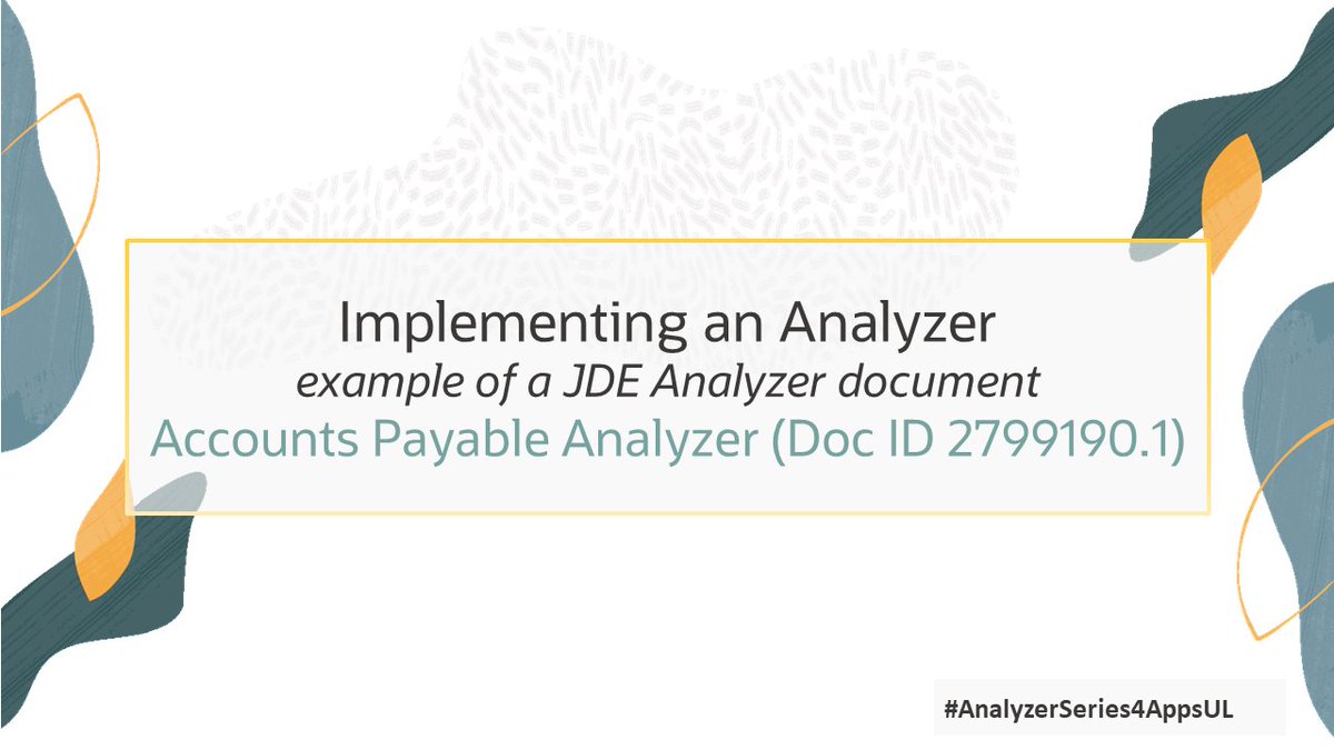 OracleJDEdwards's tweet photo. Take a look at this example Analyzer document to see the process of implementing an analyzer and start leveraging these important troubleshooting tools today! @OracleJDEdwards #E1SupportAnalyzers @AnalyzerSeries4AppsUL. Doc ID 2799190.1. https://t.co/hnSz9VjNUx https://t.co/M7WdnqJkhW