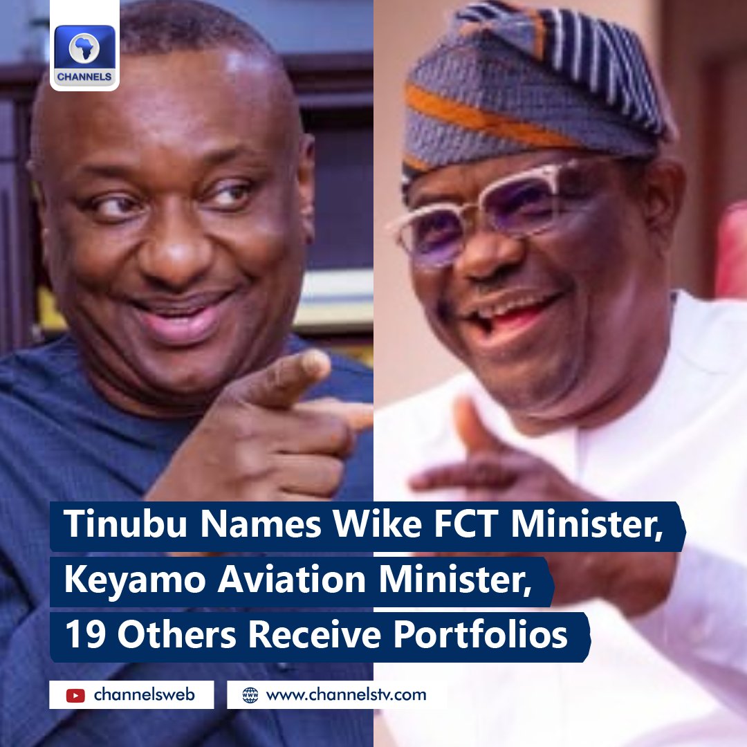 channelstv's tweet photo. President Bola Tinubu has released the portfolios for 21 of the 45 confirmed ministerial nominees with former Rivers State governor Nyesom Wike in charge of the Ministry of Federal Capital Territory (FCT) and Dele Alake manning the Minister of Solid Minerals Development.
https://t.co/xMVgPBqfAA