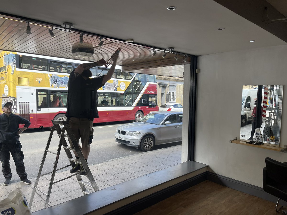 Large shopfront repair after break in completed in Musselburgh. Old 10mm thick plate glass replaced with new 10.8 laminated safety glass.