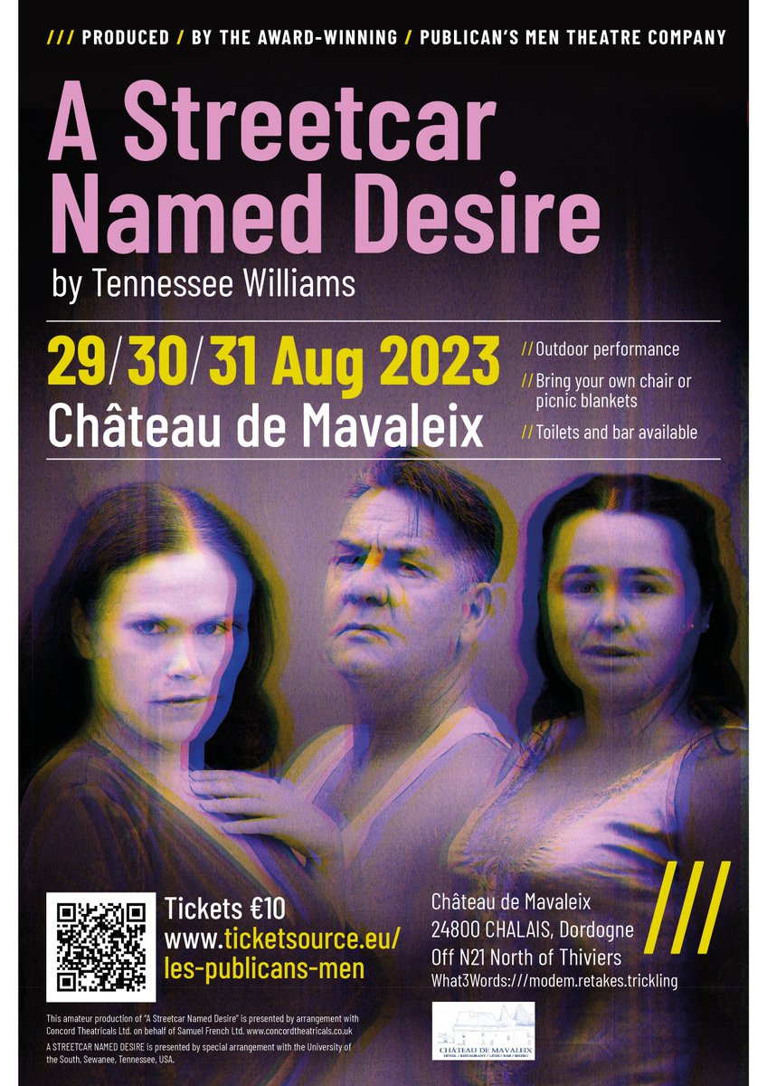 ThePublicansMen's tweet photo. Is Mitch a kind, decent man who hopes to marry before his mother dies.. is he the knight in shining armour Blanche yearns for?
A Streetcar Named Desire #TennesseeWilliams
29 30 31 August 2023 
Château de Mavaleix, 24800 CHALAIS
France
Tickets €10
https://t.co/HmhMFGZ1rU https://t.co/FATB8pSfiG