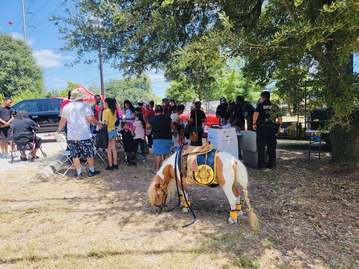 Chief got to help with getting the kids ready for back to school, at Acres Home Barber College. Families enjoyed free haircuts, food, obtaining necessary school supplies, and of course time with Chief! <a href="/HCSOTexas/">HCSOTexas</a> #HCSOMountedPatrol