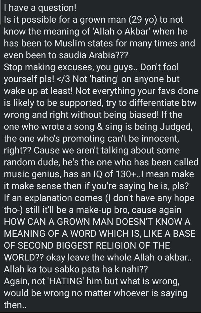 Sehrish_Arshad_'s tweet photo. MOST ACCURATE THING I'VE READ. 
RM APOLOGISE TO MUSLIMS!!!!
NAMJOON APOLOGISE TO MUSLIMS!!!! https://t.co/JjTksEJYIA