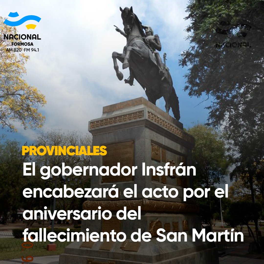#PROVINCIALES - EL GOBERNADOR INSFRÁN ENCABEZARÁ EL ACTO POR EL ANIVERSARIO DEL FALLECIMIENTO DE SAN MARTÍN

instagram.com/p/CwBCWiEA3w_/