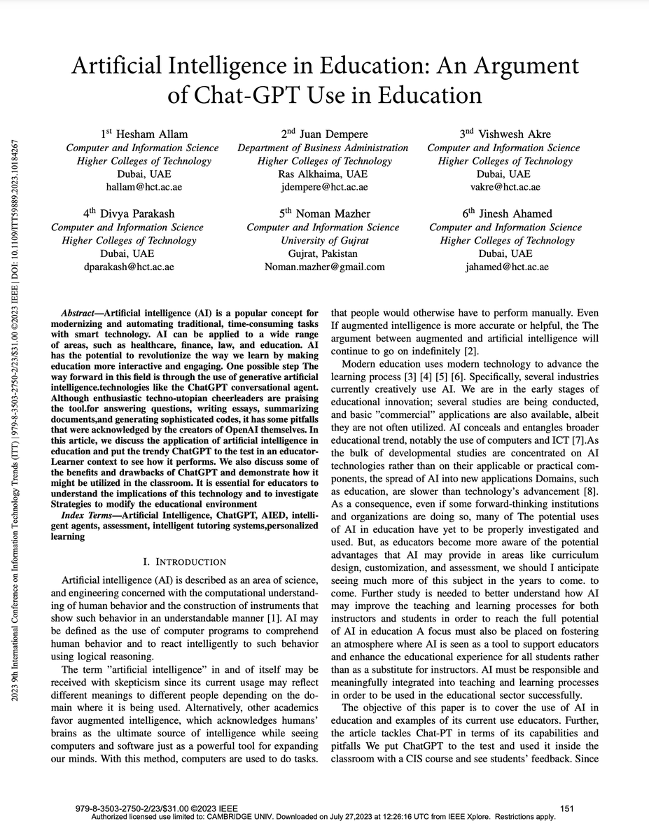 TeacherToolkit's tweet photo. An Argument of #ChatGTP Use in Education 

"It’s OK if the chatbot works well to break through writer’s block. Yet, if you want it to perform consistently, it must source authentic, deep, and expanding domain data" (Allam et al., May 2023)

https://t.co/edhuUn74c9 https://t.co/hGYaYpVjEr