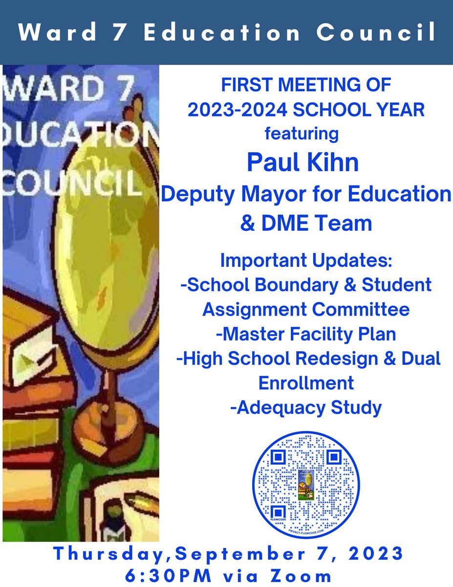 It’s time!!! Ward 7 Education Council meetings are back in session. Please join us on September 7th at 6:30pm.